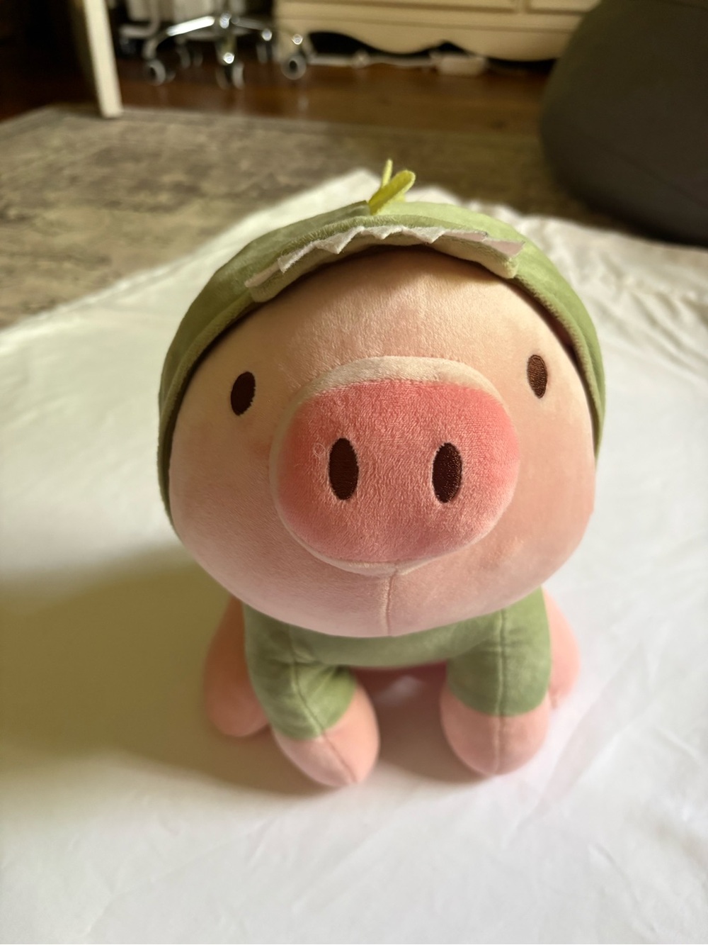 Pink Pig Plush in Green Outfit - Cute Stuffed Animal